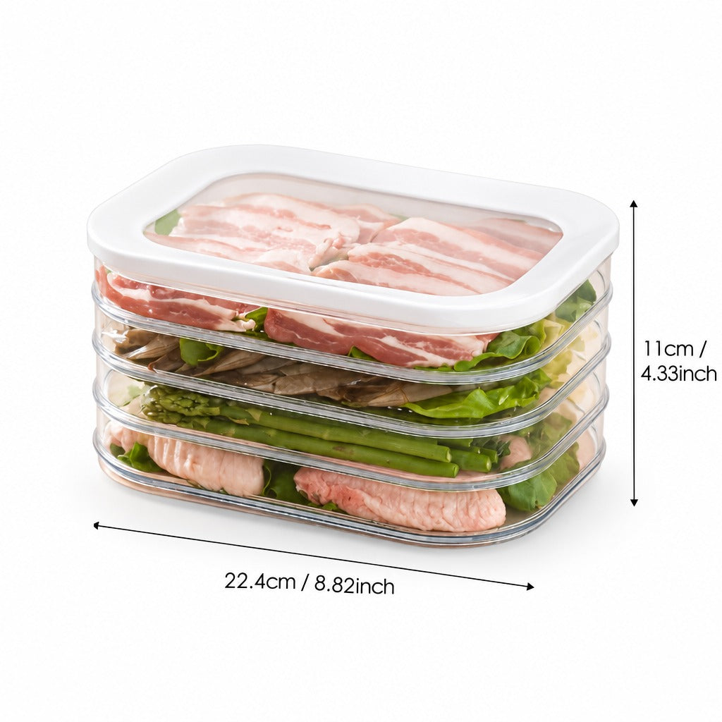 A stack of clear plastic food storage containers with a white lid, shown on a white background with dimension lines indicating 22.4 cm in width and 11 cm in height.
