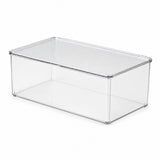 A clear plastic storage box with a slatted lid, shown on a plain white background.