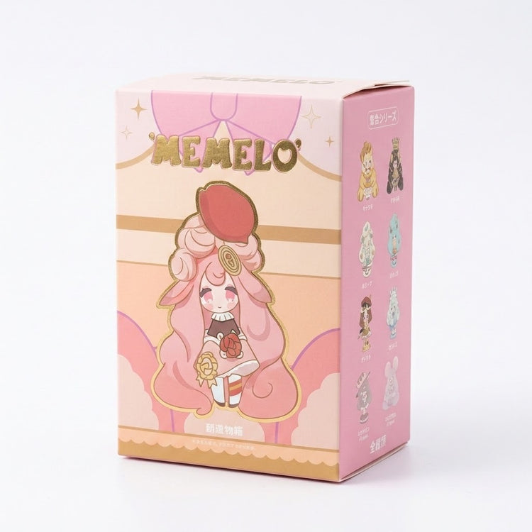 Pink blind box figure packaging with an illustrated pink-haired character stands against a white background.