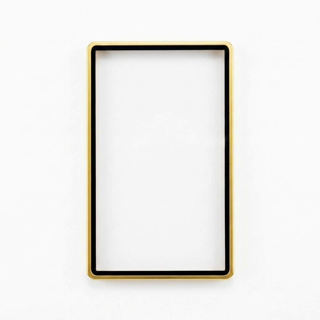 Gold graded card protector with a black inner border and empty center is centered against a plain white background.