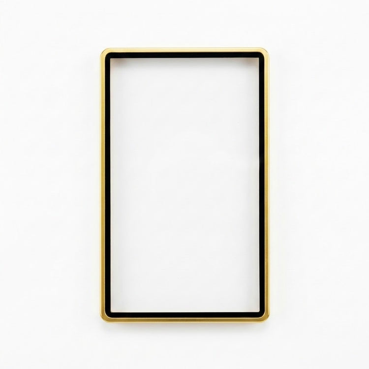 Gold graded card protector with a black inner border and empty center is centered against a plain white background.