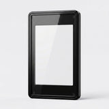 Glossy black aluminum alloy graded-card protector with a clear rectangular window standing upright on a white surface against a white background.