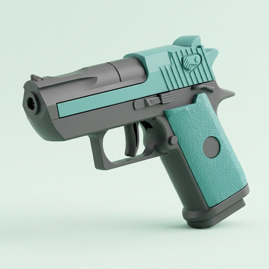 Dark gray and mint green water gun with a textured mint grip points left against a pale mint background.