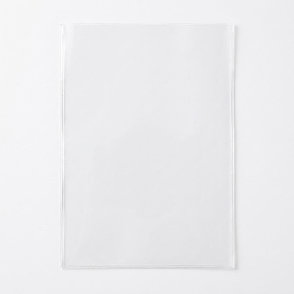 A single empty clear rectangular card sleeve lies flat on a white background with faint shadows around its edges.