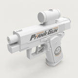 White water gun with a cylindrical top attachment and illustrated grip, shown at an angle against an off-white background.