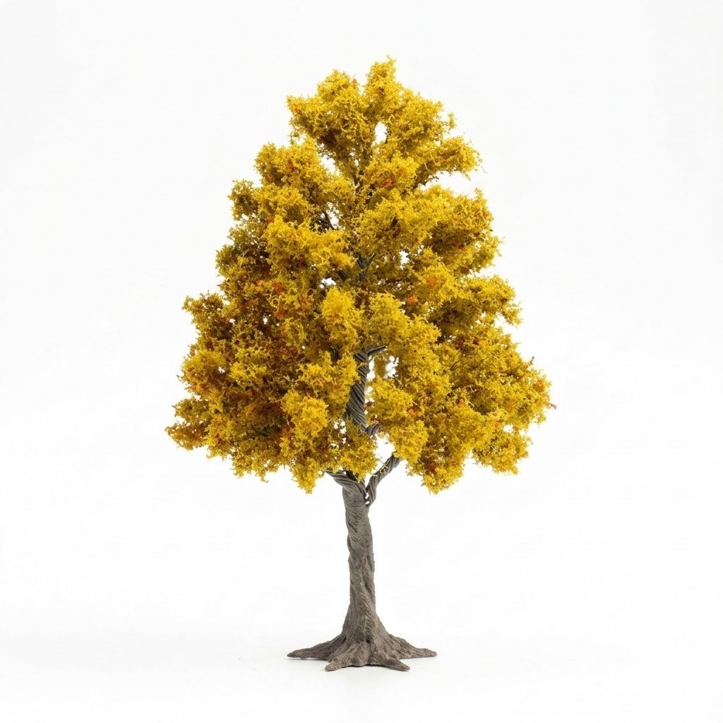 A model tree with golden yellow foliage and a gray twisted wire trunk stands against a white background.