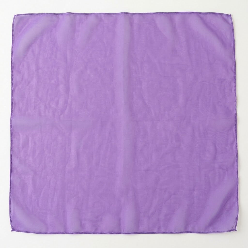 A square purple scarf with a subtle woven pattern, laid flat against a light off-white background.