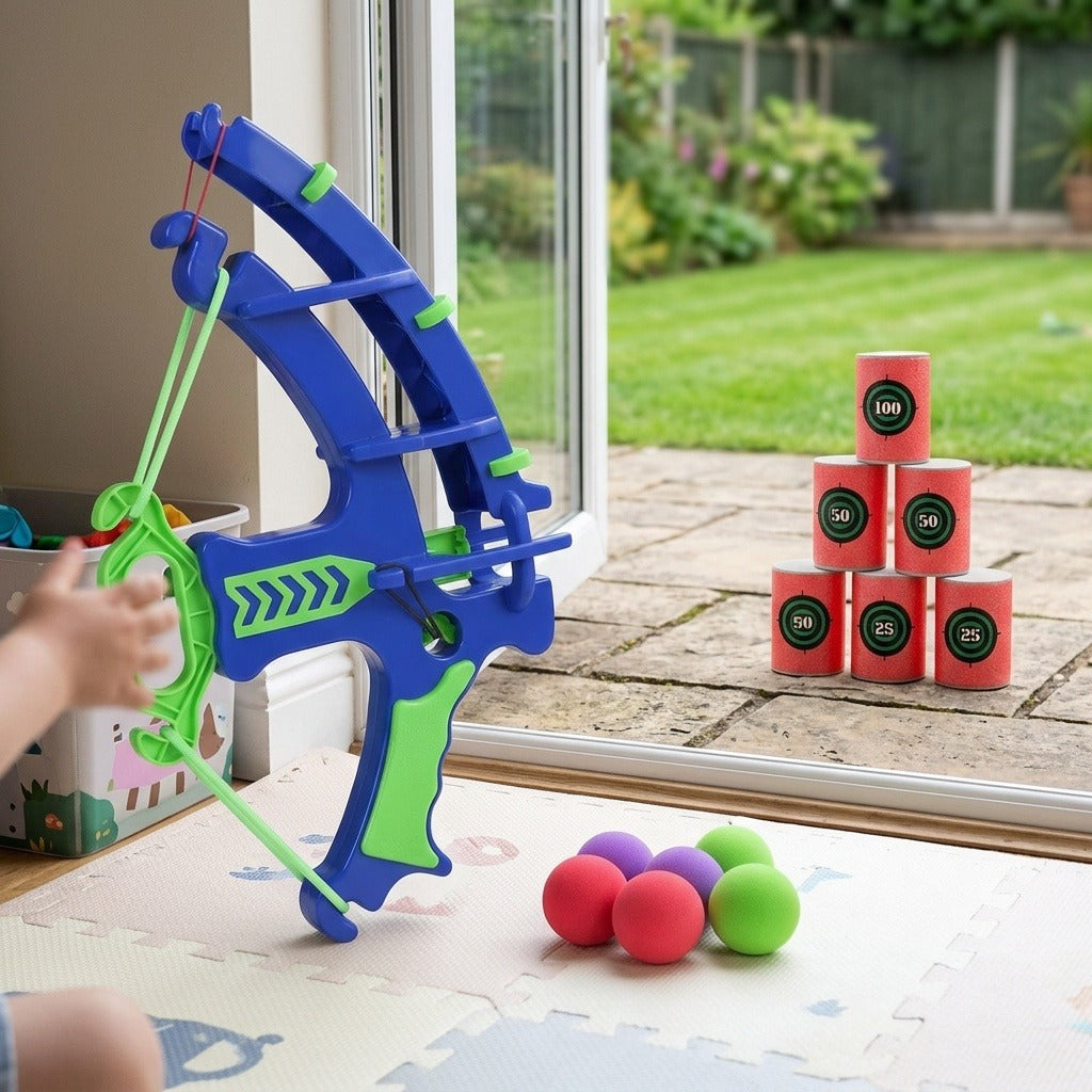 Foam Ball Shooter, Bow Blaster Toy with Soft EVA Foam Balls and Target Cans for Indoor and Outdoor Play