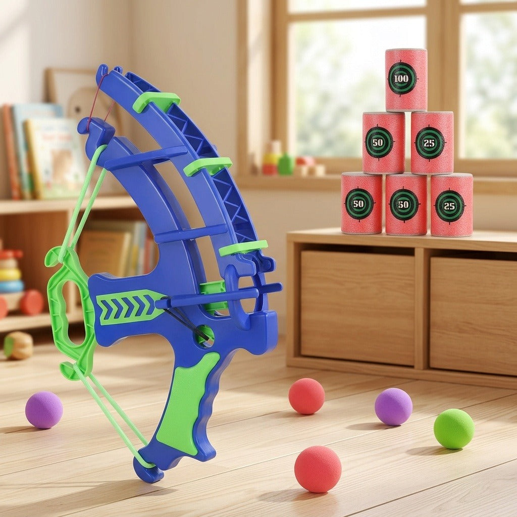 Foam Ball Shooter, Bow Blaster Toy with Soft EVA Foam Balls and Target Cans for Indoor and Outdoor Play