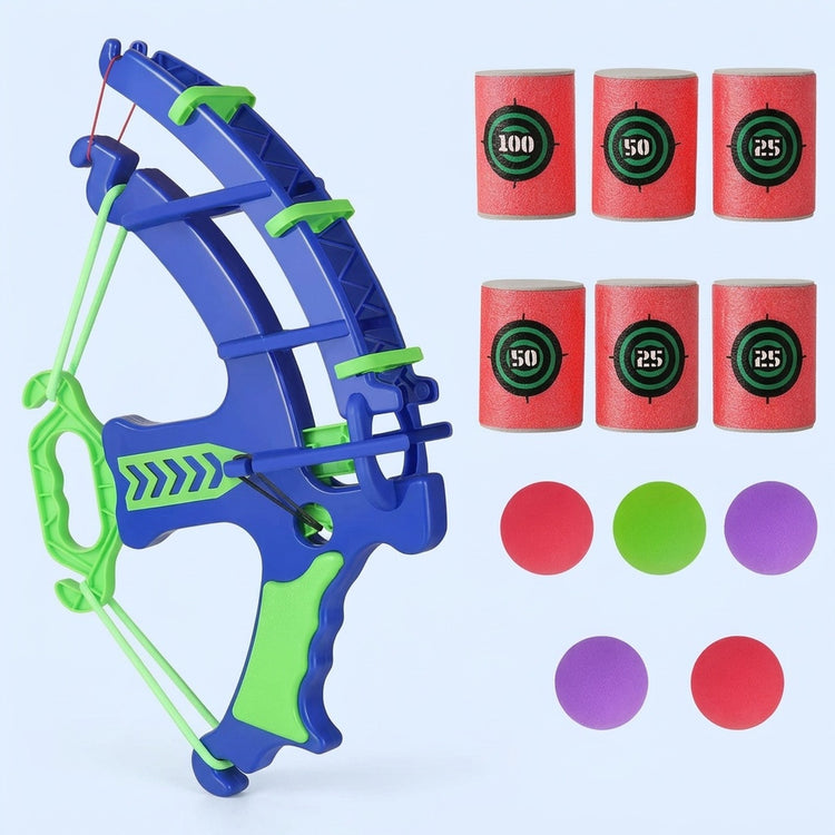 Foam Ball Shooter, Bow Blaster Toy with Soft EVA Foam Balls and Target Cans for Indoor and Outdoor Play