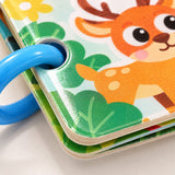 Preschool Sticker Matching Busy Book close-up shows its smooth laminated page, layered edge, and blue ring.