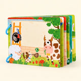 Preschool Sticker Matching Busy Book in Farm Animals style shows a farm cover on a warm cream backdrop.
