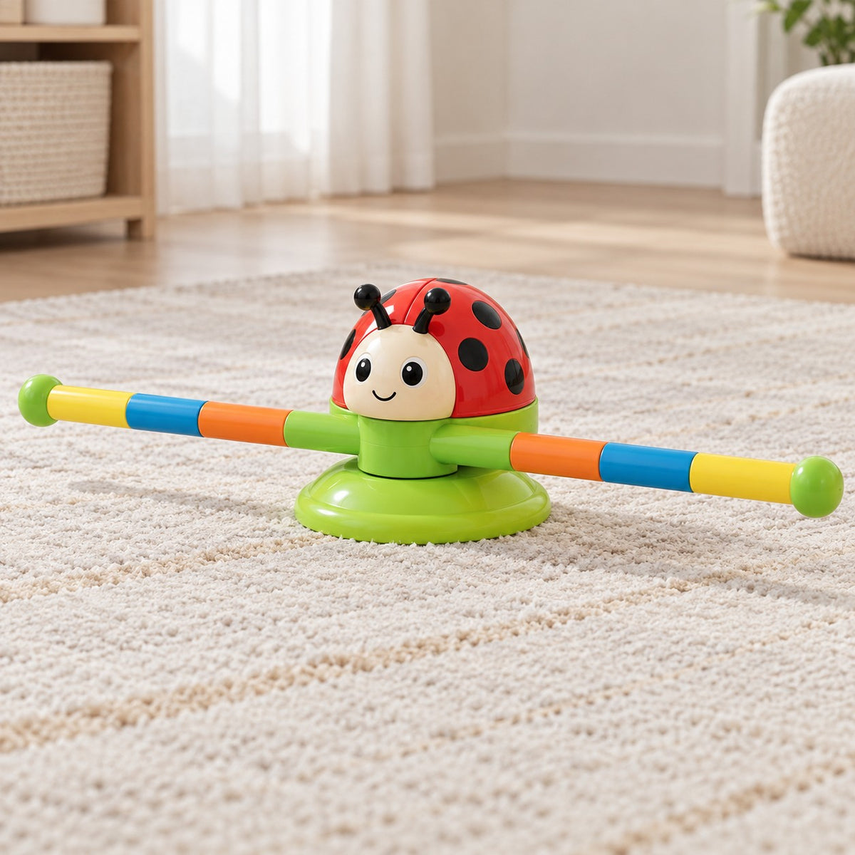 Ladybug Activity Toy Set features a colorful rotating skipping bar around its playful ladybug base.