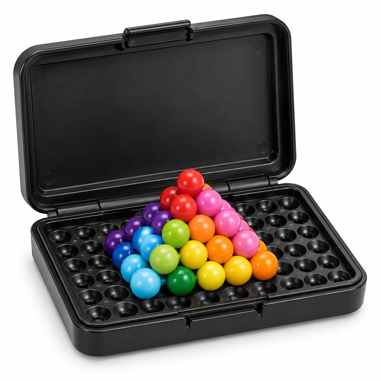 One Pyramid Bead Puzzle Game case with its colorful beads arranged in the fitted board.