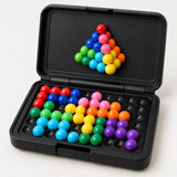 Pyramid Bead Puzzle Game shows colorful beads arranged on the board and shaped into a pyramid.