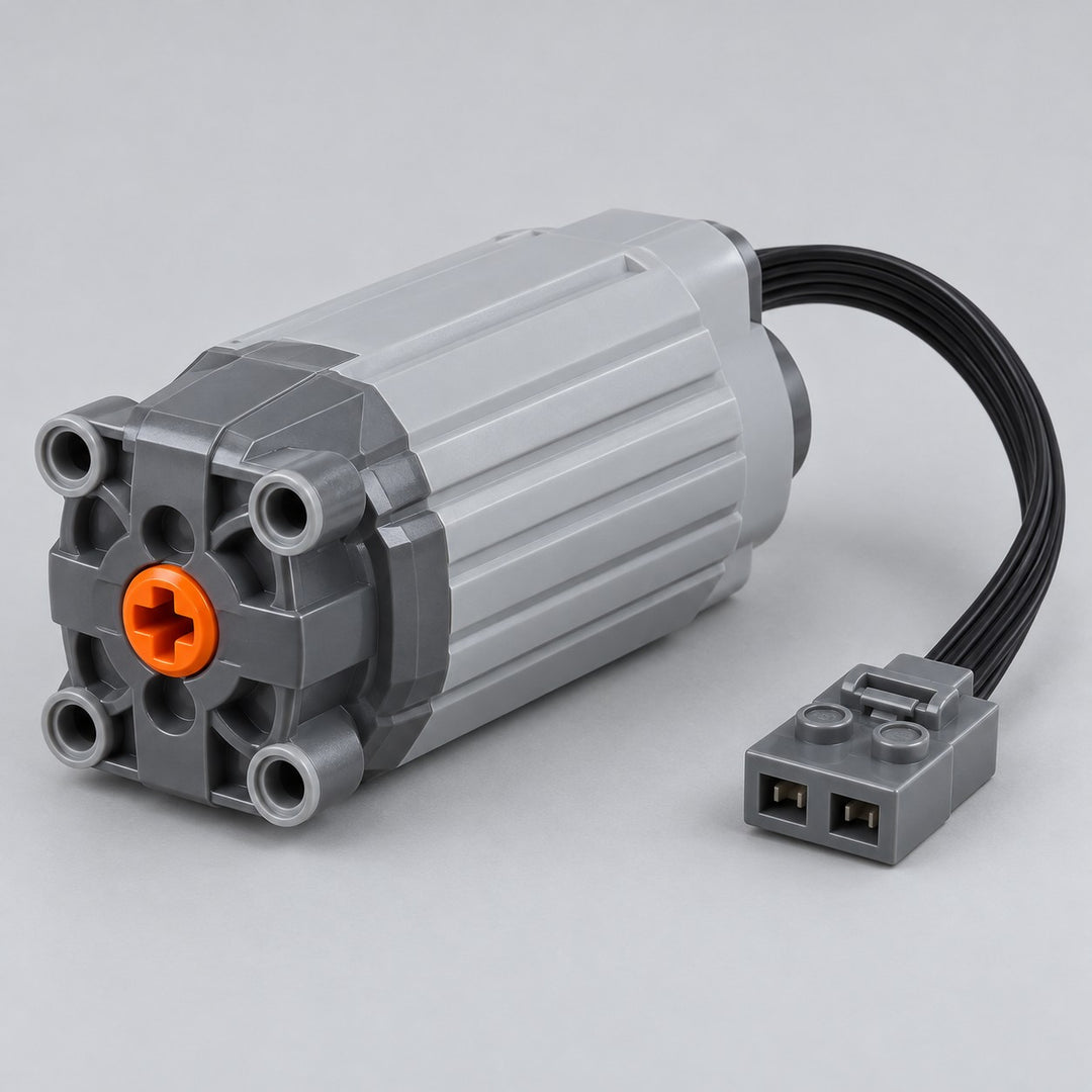 L Motor variant shows its longer gray ribbed housing, orange connector and attached power cable.