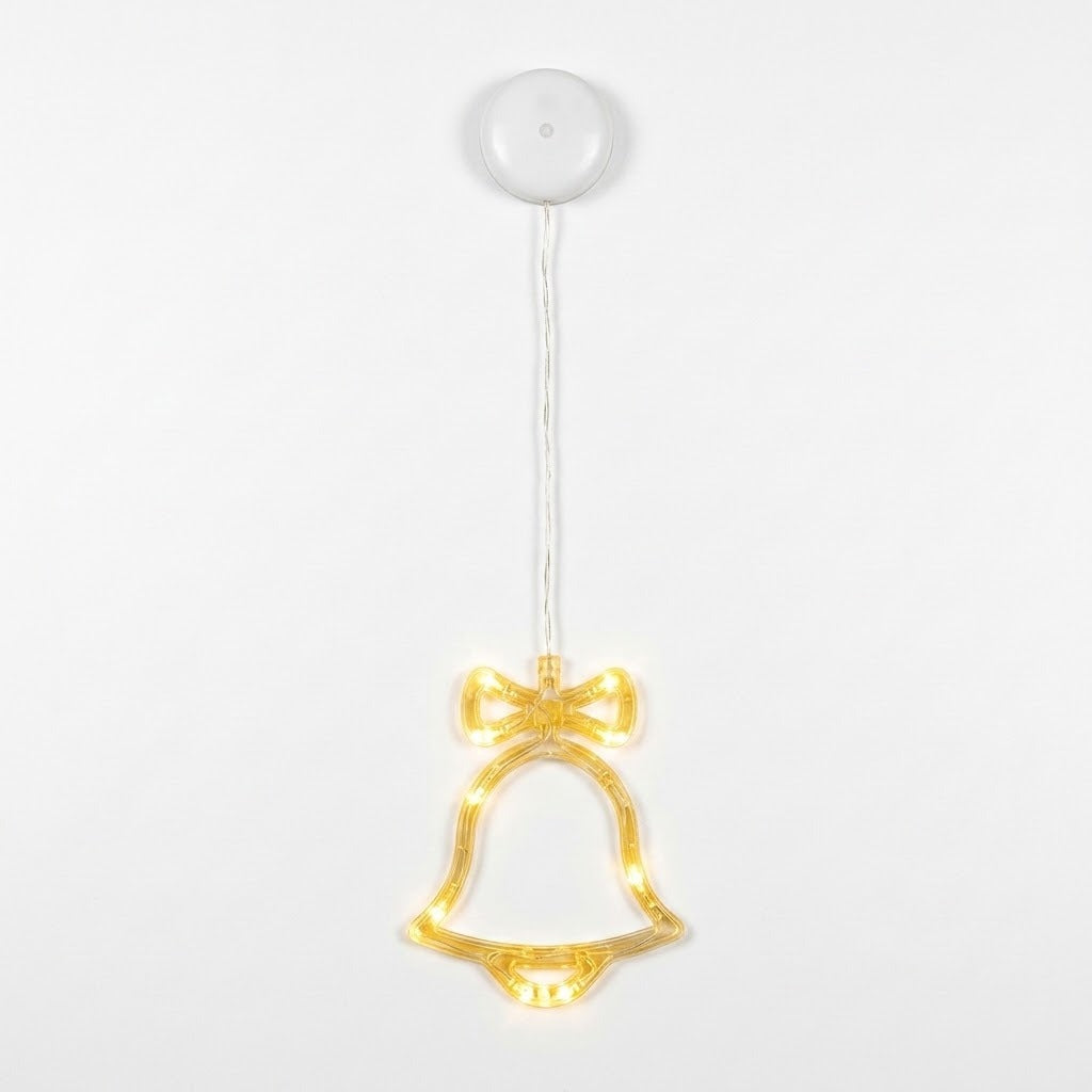 Bell-shaped window light with a bow glows warm yellow beneath a round white battery box against a white background.