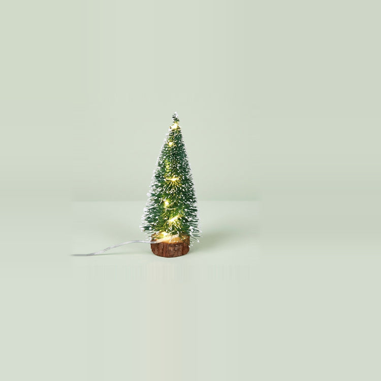 Small Christmas Tree with LED Lights, Artificial Snow-Frosted Tabletop Decor, 15–30 cm
