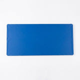 A rectangular blue tablecloth lies flat against a plain white background.