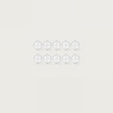 Ten clear plastic fillable ornaments form two compact rows of five, centered within a wide off-white background.