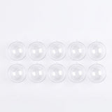 Ten empty clear plastic fillable ornaments with hanging tabs are arranged in two rows of five against a white background.