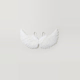 White feather costume wings have raised tips and two visible shoulder loops, centered against a light gray background.
