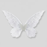 White fairy wings with swirling patterns, translucent panels, and scalloped edges spread against a light gray background.