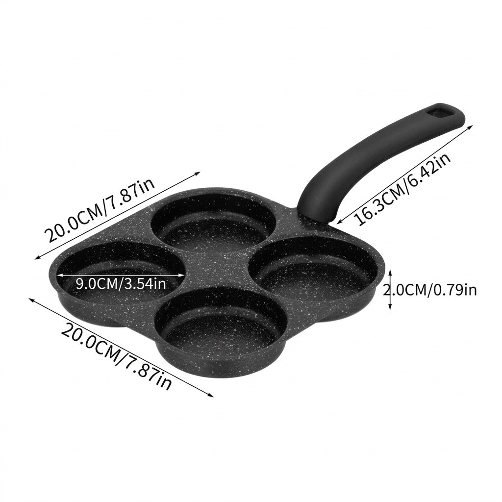 Four-hole mini pan with dimension annotations showing the outer dimensions of 20.0cm by 20.