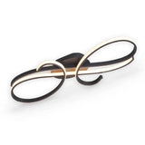 A black ceiling light with glowing loops and a round mounting base appears in a close angled view against white.