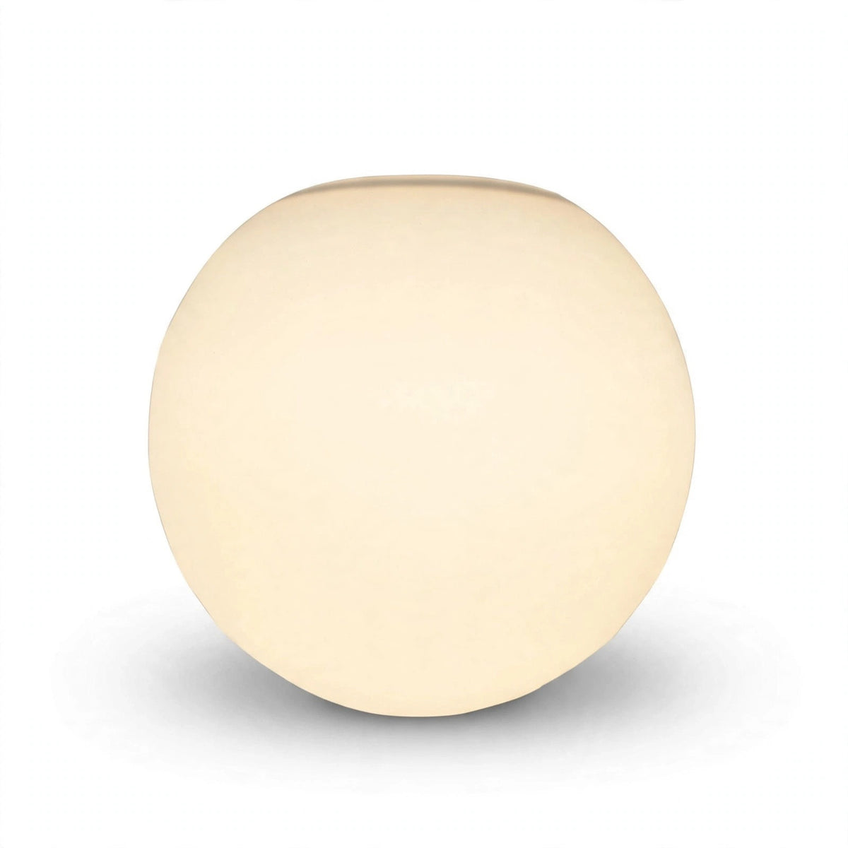 White glass globe wall sconce appears warm cream, with a narrow gray top rim against a white background.