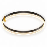 A modern circular LED ceiling light fixture with a black outer ring, three glowing warm white inner rings, and a small gold accent piece on the left side, shown against a plain white background.