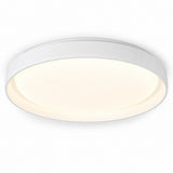 A modern flush-mount circular ceiling light fixture with a white outer frame and a warm white illuminated diffuser, shown against a plain white background.