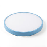 Round ceiling light with a light blue rim and white diffuser, shown at an angle against a white background.
