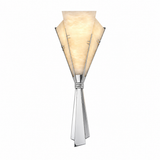A modern wall sconce light fixture with a polished silver-toned metal frame and a warm cream-colored textured glass shade, shown against a plain white background.