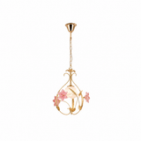 Decorative pendant light with floral design on a white background