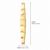 Tall narrow alabaster wall sconce of stacked segments glowing warm white, 23.2 inches high and 3.5 inches wide.