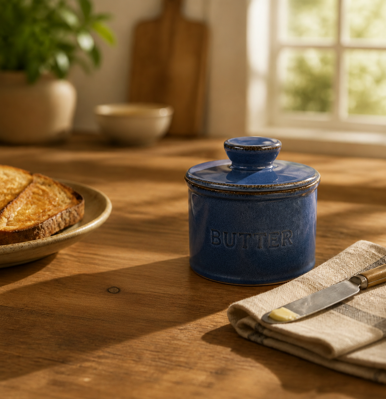 Water-Seal Butter Crock with Lid, Reactive Glaze Ceramic Keeper