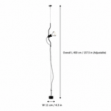 A black floor lamp with an adjustable neck and hanging cord, shown on a white background with dimension arrows and text indicating an overall height of 400 cm and a width of 11 cm.