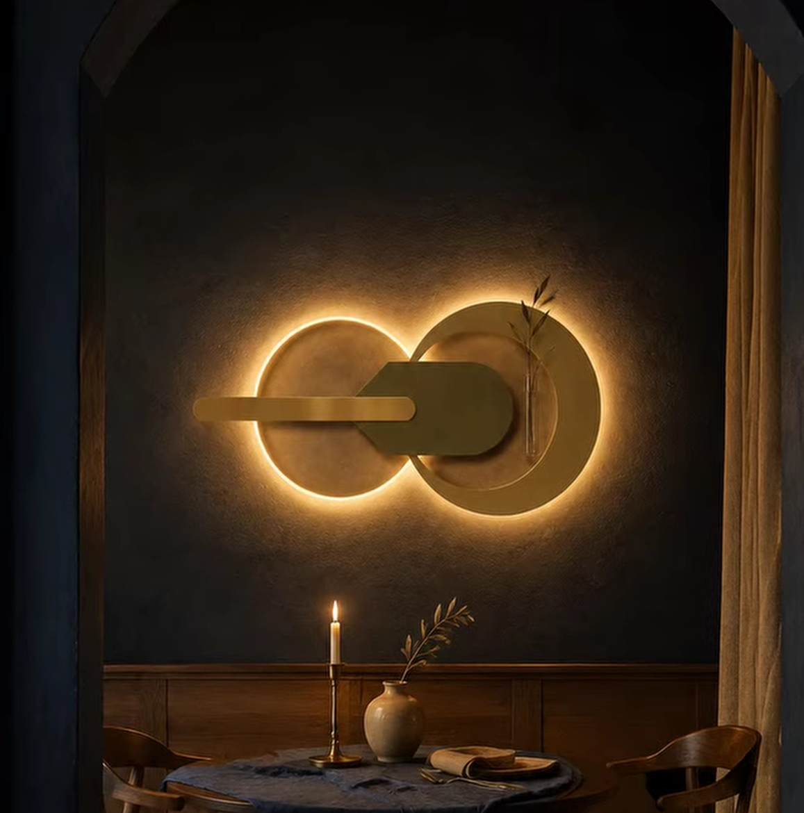 LED Wall Art with Shelf and Bud Vase, Fluted Sandstone Backlit Panel