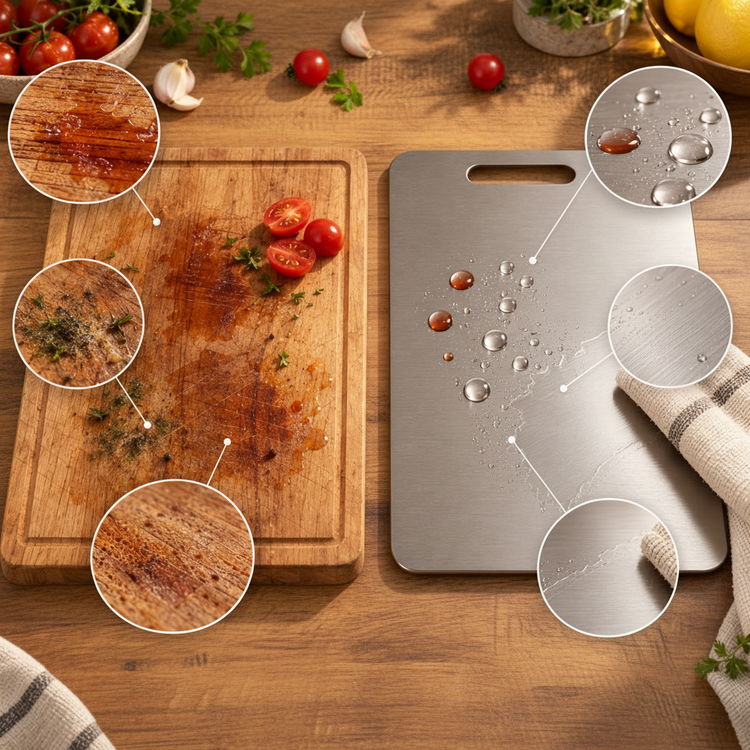 Stainless Steel Cutting Board, 304 Food Grade, Double Sided with Juice Groove