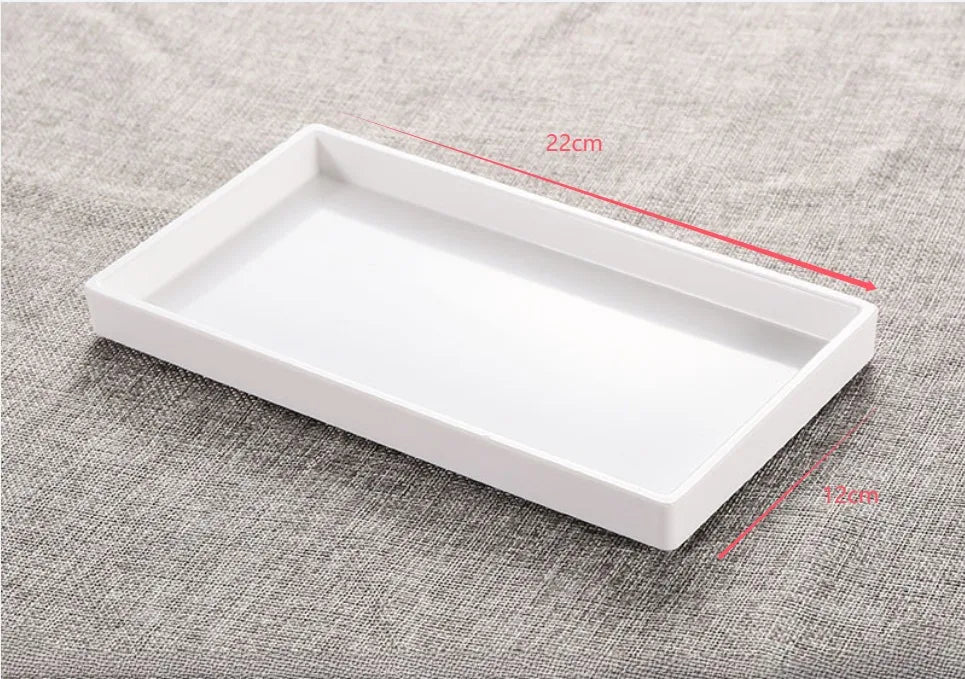 Plastic Serving Tray, White Trays in 22 x 12 cm and 25 x 25 cm, Small Rectangular Tray for Cup Storage
