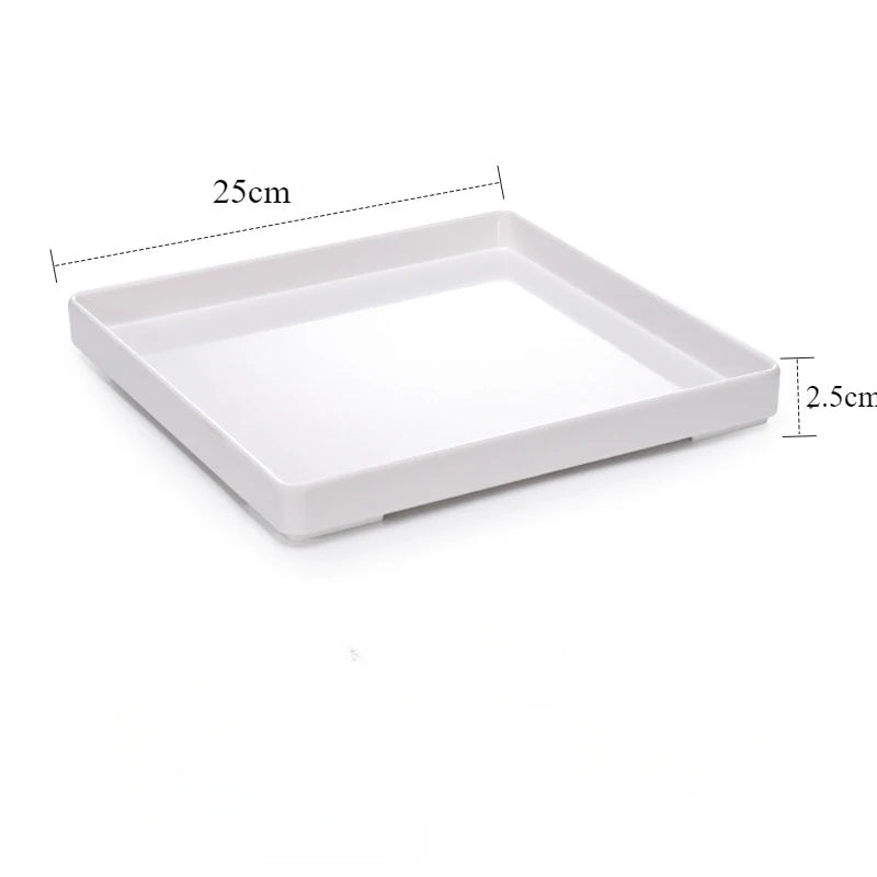 Plastic Serving Tray, White Trays in 22 x 12 cm and 25 x 25 cm, Small Rectangular Tray for Cup Storage