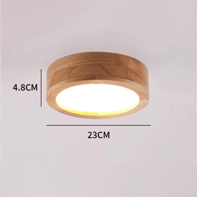 Natural wood flush mount ceiling light, dimension diagram, 4.8cm slim profile