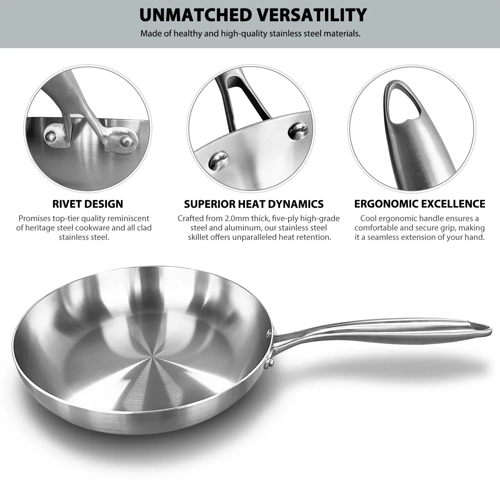 Stainless Steel Honeycomb Frying Pan, Uncoated 304