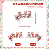 Wooden reindeer door corner decoration in red outfits shows front and back views, labeled 20 cm wide and 14.4 cm high.