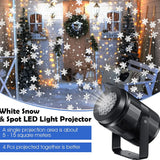Black light projector beside a Christmas porch covered in white snowflakes and spots, with a 5–15 square metre projection area label.