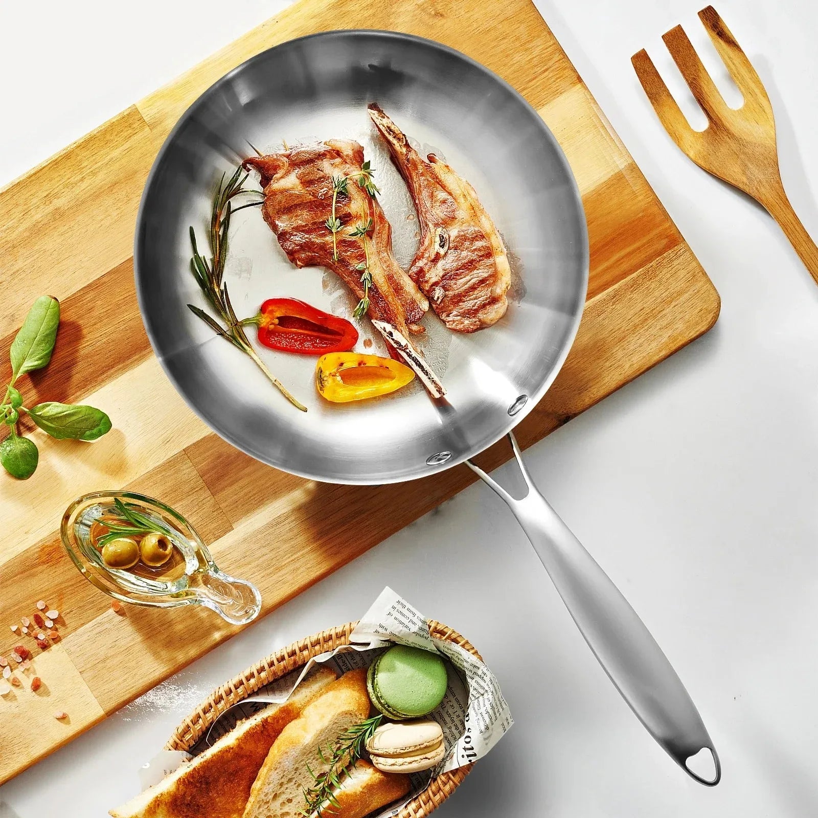 Stainless Steel Honeycomb Frying Pan, Uncoated 304