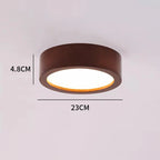 Walnut wood flush mount ceiling light, dimension diagram, 4.8cm slim profile