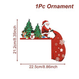 Santa door corner decoration with green trees and a red sack extending right on white, labeled 22.5 cm wide and 21.2 cm high.