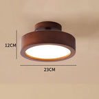Walnut wood flush mount ceiling light, dimension diagram, 12cm tall profile
